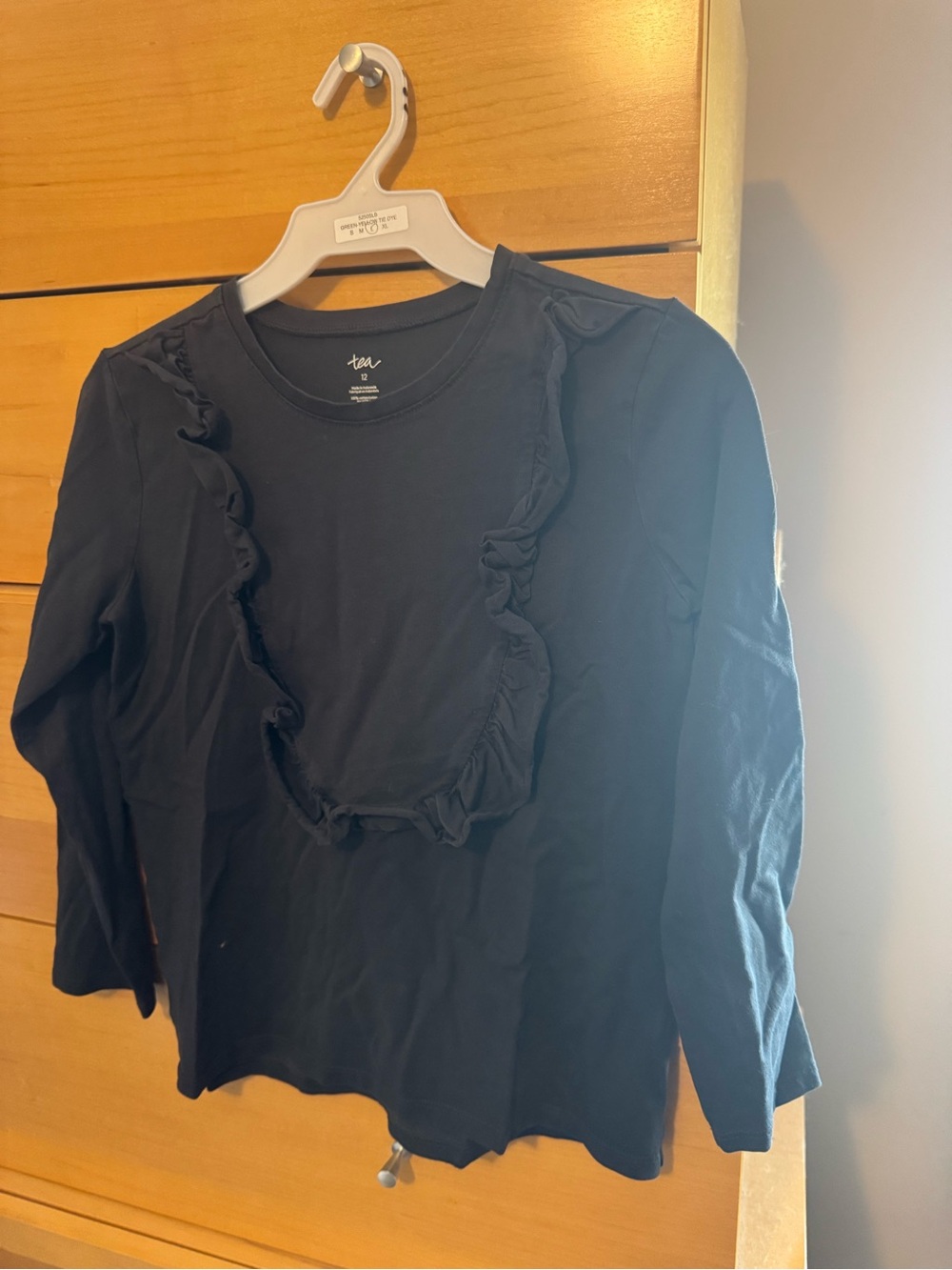 Girls size 12 Tea Collection Black Ruffle Long Sleeve Top